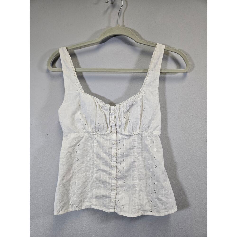 Hollister White Eyelet Button Down Tank Top Cottagecore Aesthetic Size XS